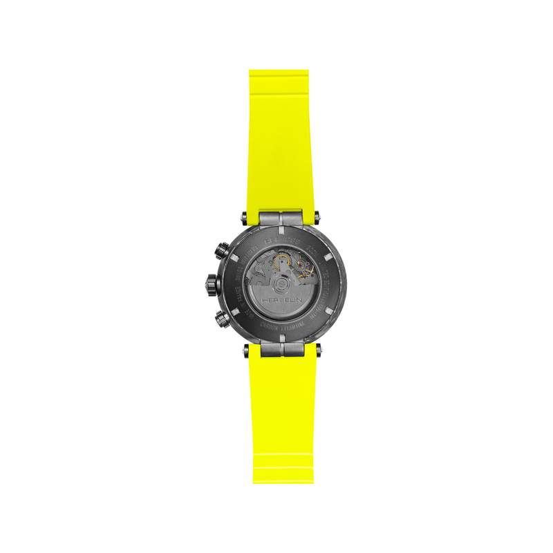 Montre MICHEL HERBELIN newport chrono auto carbone homme automatique, bracelet caoutchouc jaune - vue 3