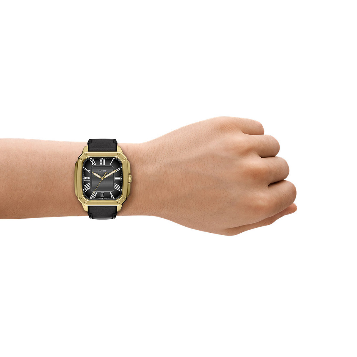 Montre FOSSIL crosby homme bracelet cuir noir - vue porté 1