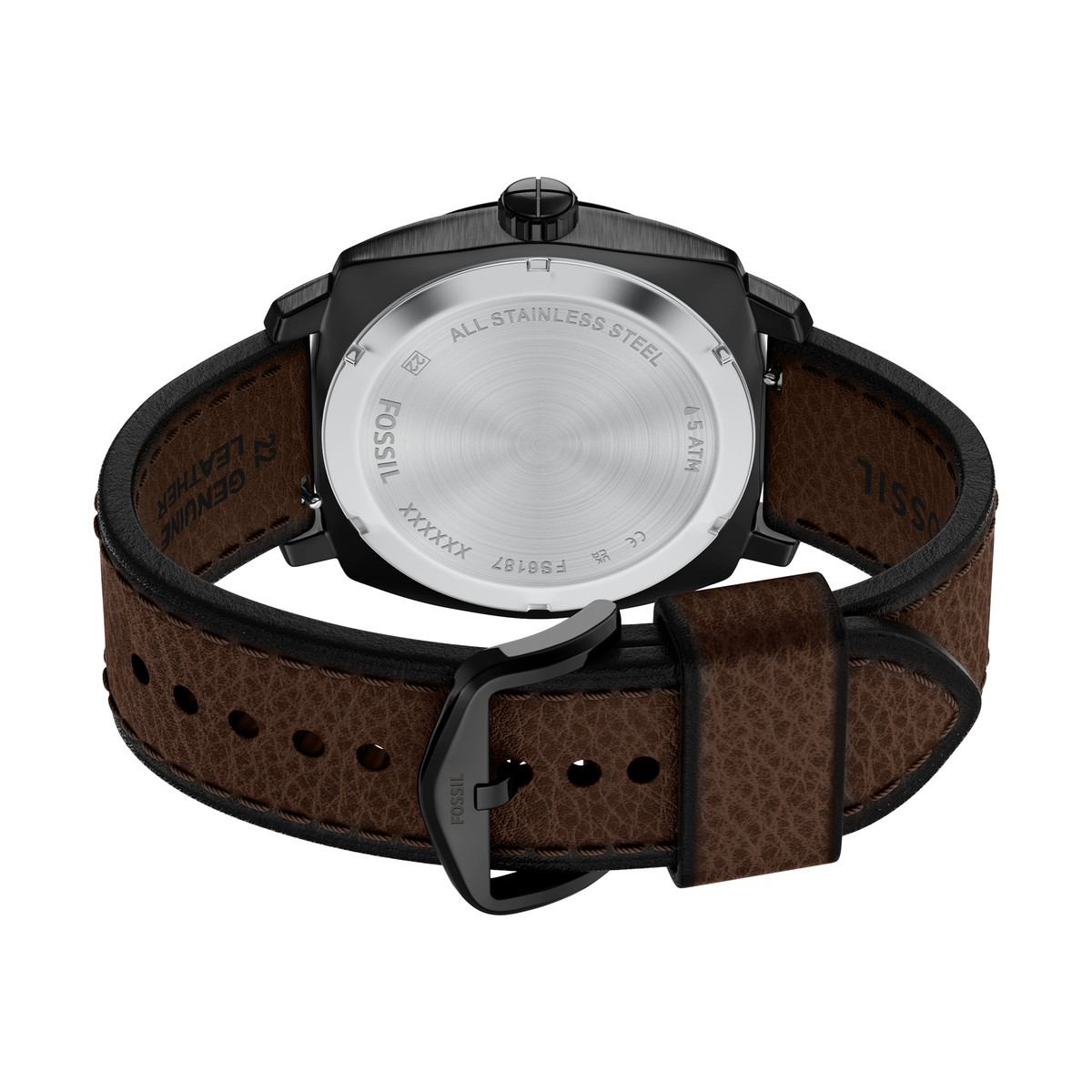 Montre FOSSIL machine homme bracelet cuir marron - vue D3