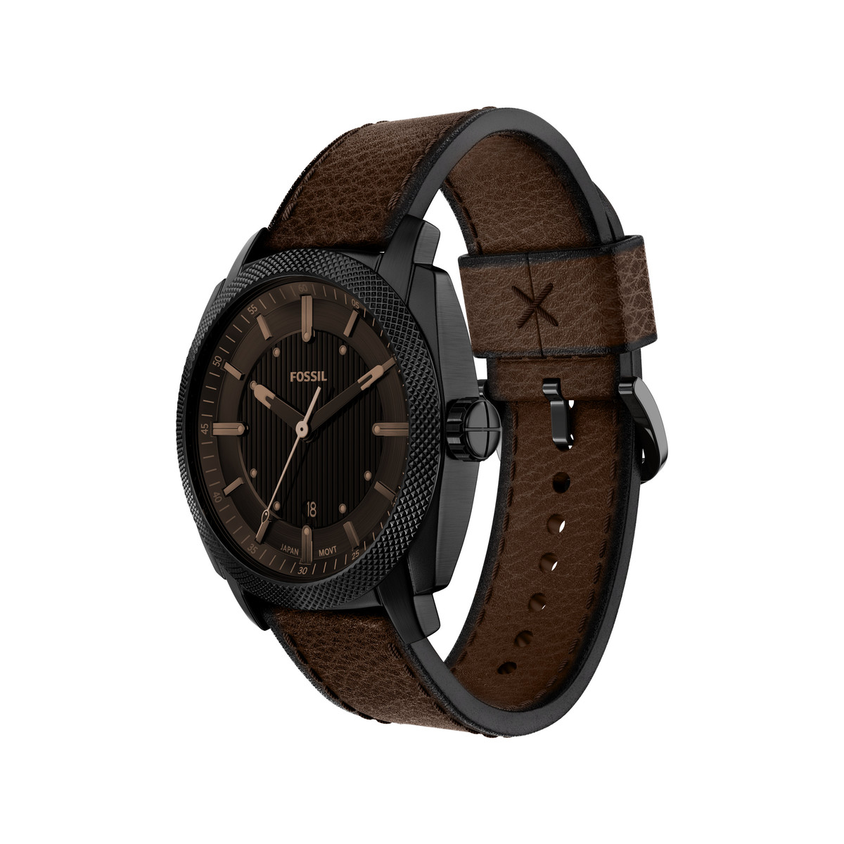 Montre FOSSIL machine homme bracelet cuir marron - vue D5