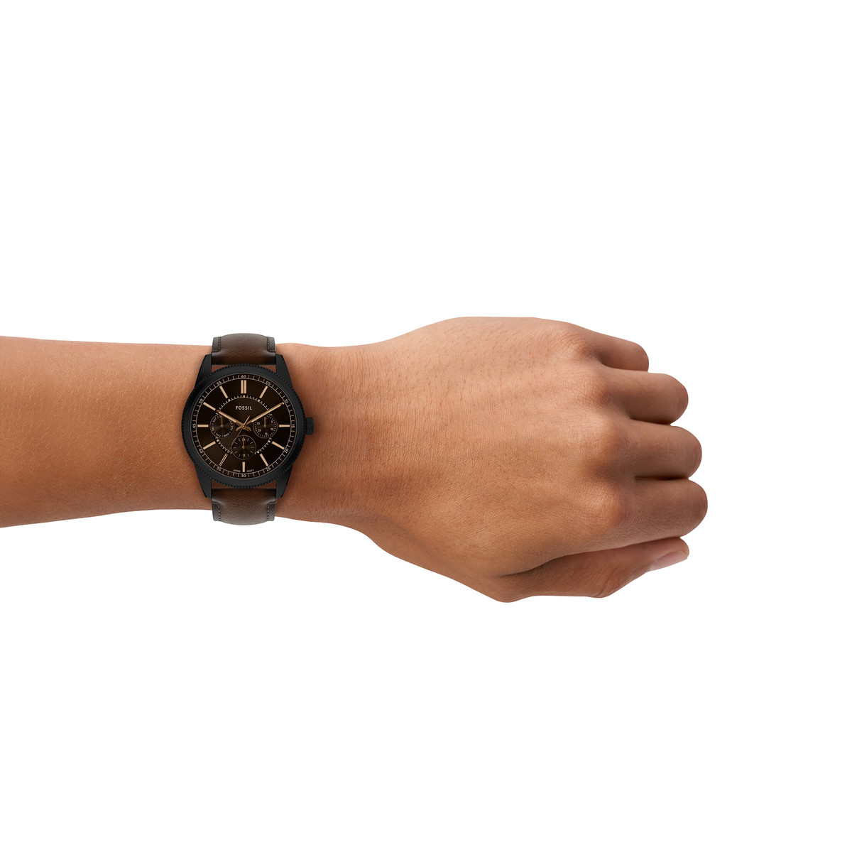 Montre FOSSIL pearson homme bracelet cuir marron - vue porté 2
