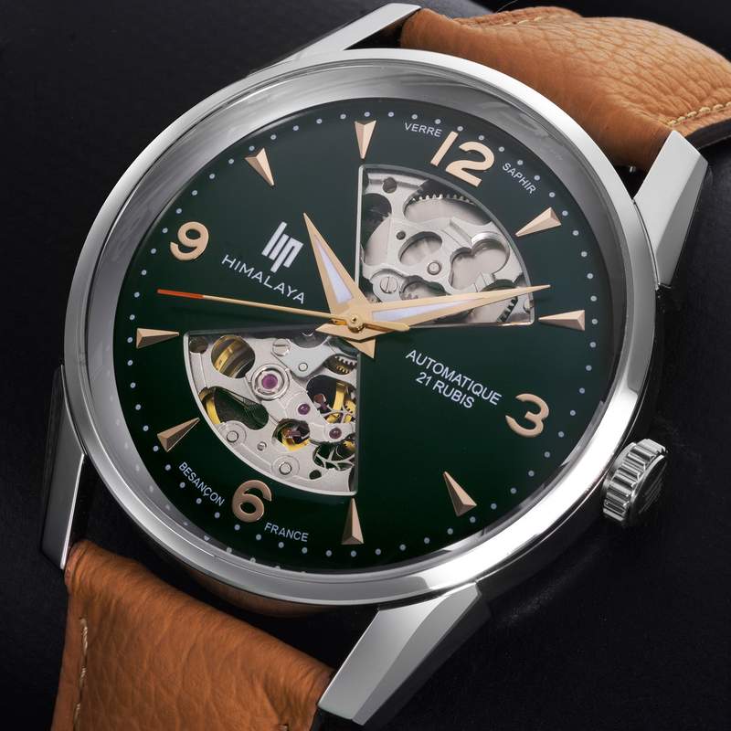 Montre LIP LIP himalaya 40 sablier LIP homme automatique bracelet cuir marron clair - vue D1