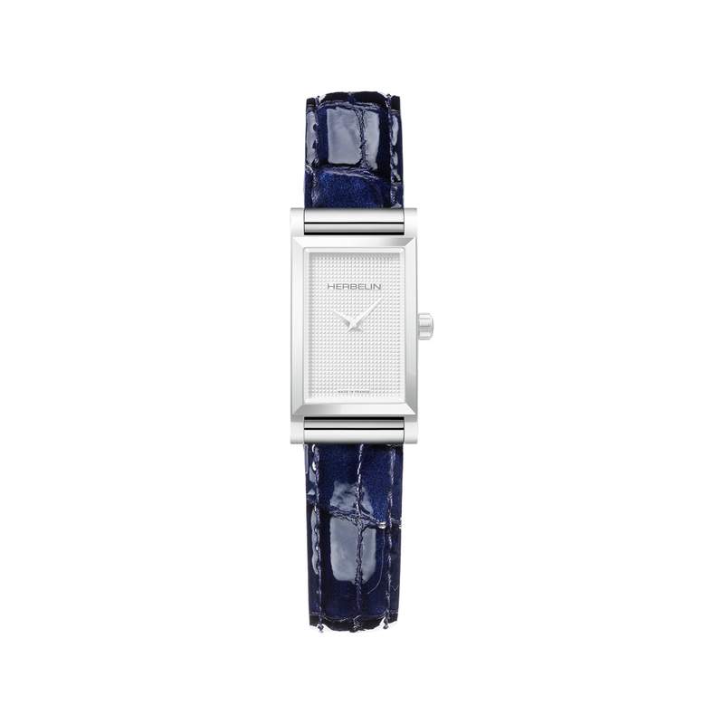 Bracelet HERBELIN Antarès femme cuir simple bleu croco laqué - vue 1