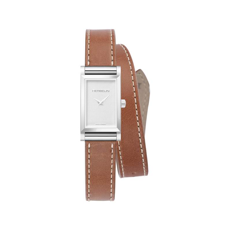 Bracelet HERBELIN Antarès femme cuir double tour caramel - vue 1
