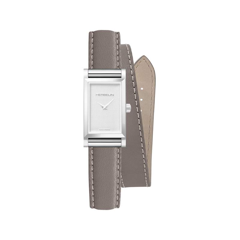 Bracelet HERBELIN Antarès femme cuir double tour beige taupe - vue 1
