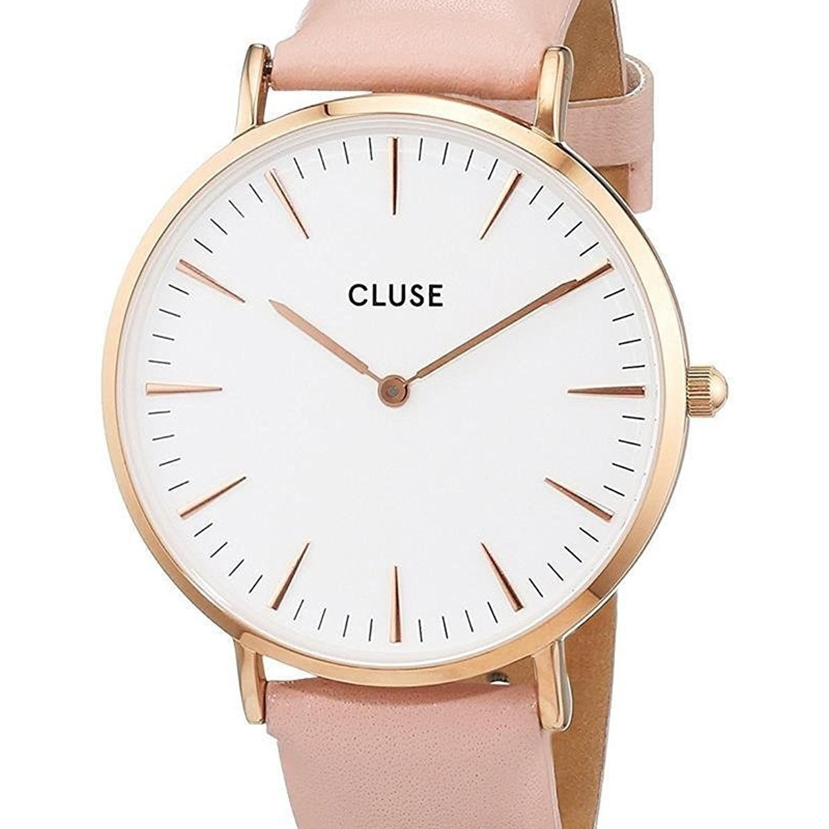 CLUSE La Tetragone Femme 28mm Bracelet Cuir Gris Boitier Laiton Quartz