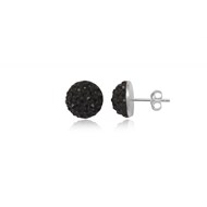 Boucles d'oreilles strass noir et argent, forme ronde et bombée