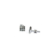 Boucles d'oreilles strass blanc et argent, forme carrée