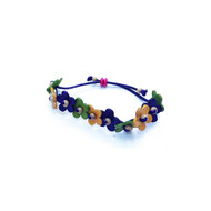 bracelet en cuir avec fleurs blues, jaunes et vertes