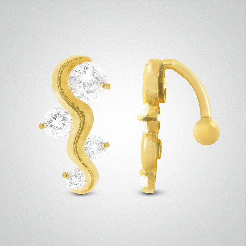 Piercing de nombril inversé en or jaune avec zircons Femme, homme Piercings MATY