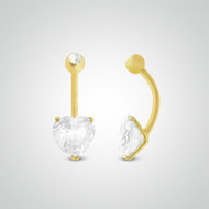 Piercing de nombril en or jaune avec oxyde de zirconium coeur