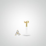 Piercing helix et tragus or jaune avec trois oxydes de zirconium
