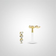 Piercing hélix et tragus or jaune avec trois oxydes zirconium blancs 2 mm