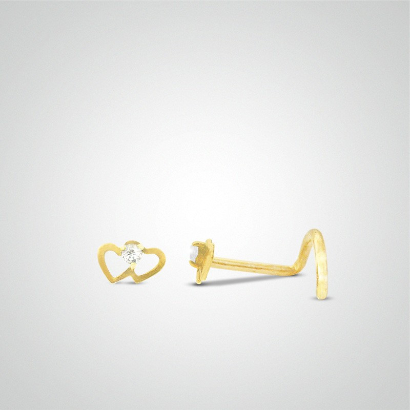 Piercing de nez coeurs or jaune barre en U