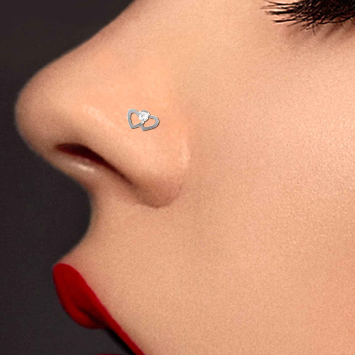 Piercing de nez coeurs or blanc en U - vue 2