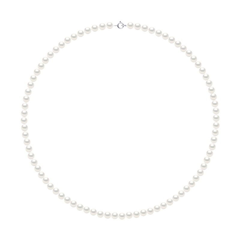 Collier Rang de Perles d'Eau Douce Blanches 5-6 mm Fermoir Argent 925