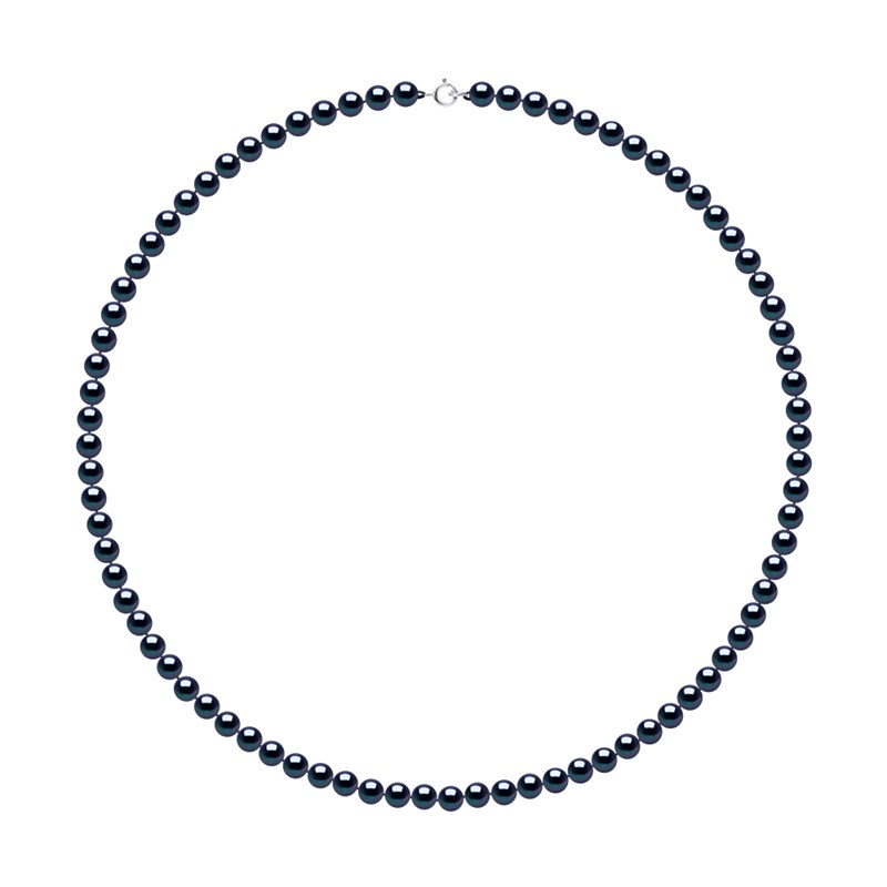 Collier Rang de Perles d'Eau Douce Noires 5-6 mm Fermoir Argent 925