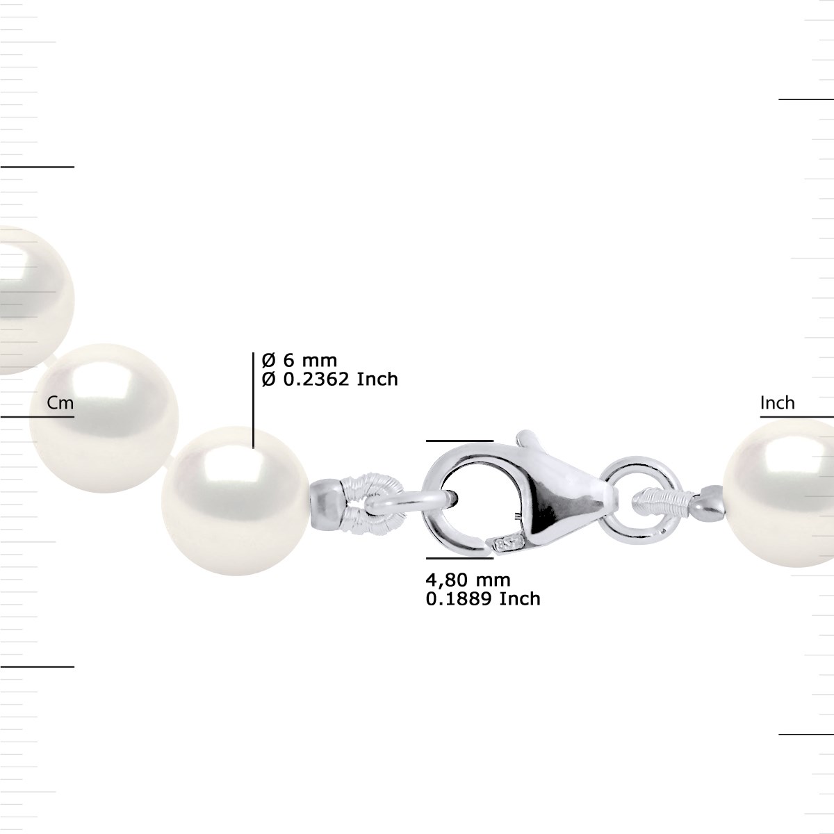 Bracelet Rang de Perles d'Eau Douce Rondes 6-7 mm Blanches Argent 925 - vue 3