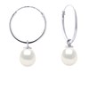 Créoles Perles d'Eau Douce Pendantes Poires 7-8 mm Blanches Argent 925 - vue V1