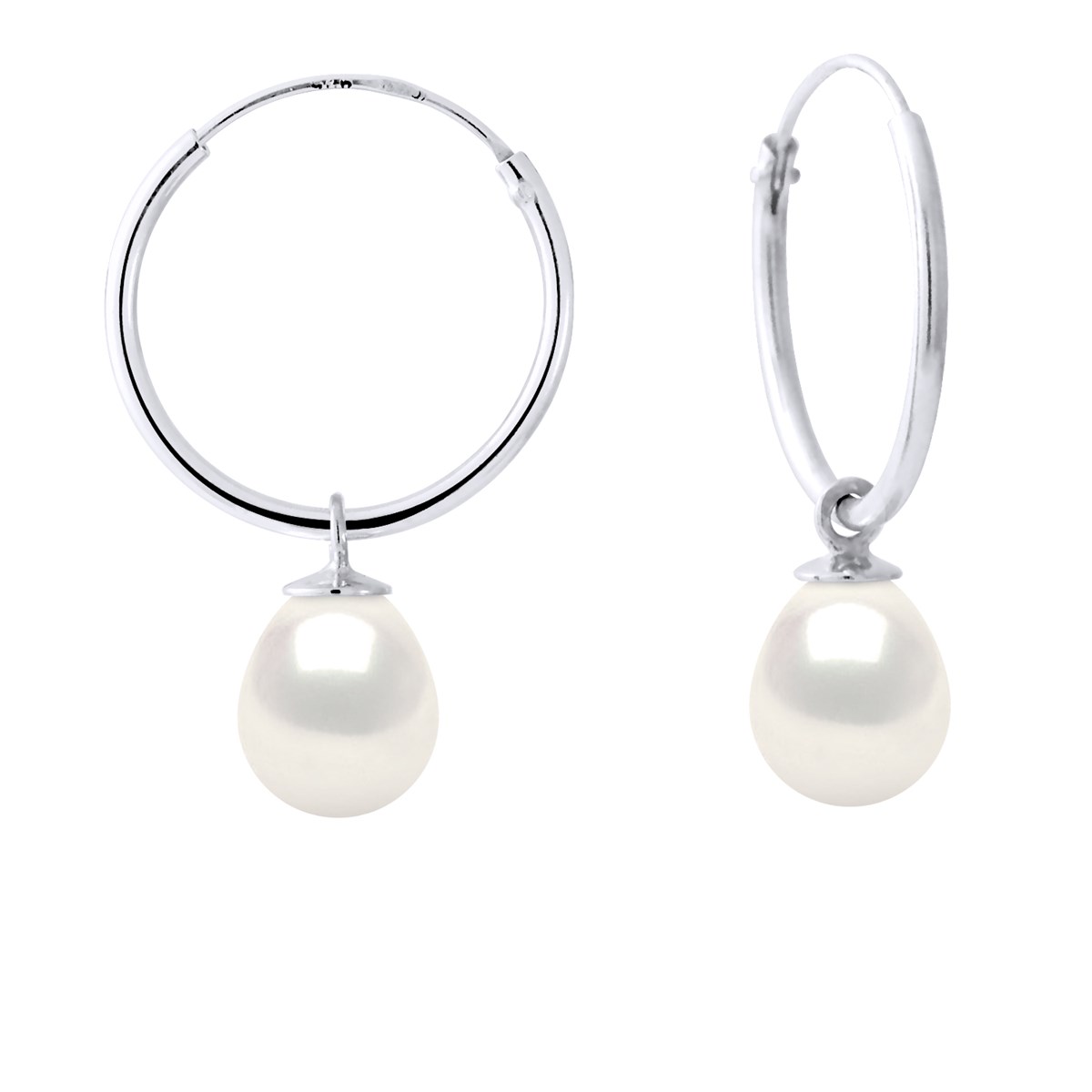 Créoles Perles d'Eau Douce Pendantes Poires 7-8 mm Blanches Argent 925