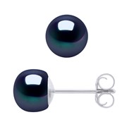 Boucles d'Oreilles Perles d'Eau Douce 6-7 mm Noires Argent 925