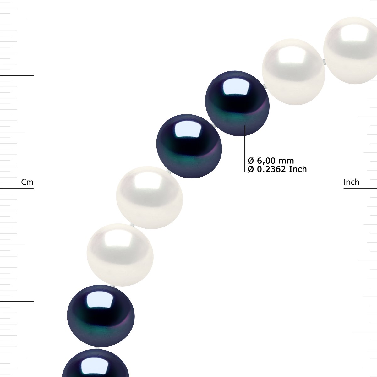 Sautoir OPERA Perles d'Eau Douce 6-7 mm alternées Noires et Blanches Longueur 160 cm - vue 3