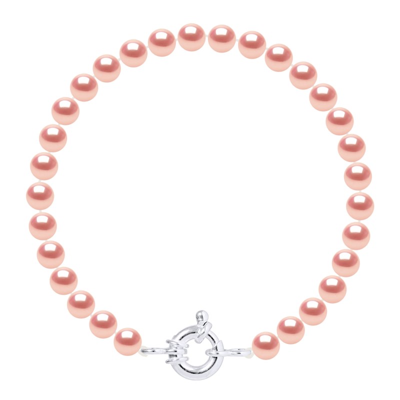 Bracelet Rang de Perles d'Eau Douce Rondes 6-7 mm Rose Naturel Prestige Argent 925
