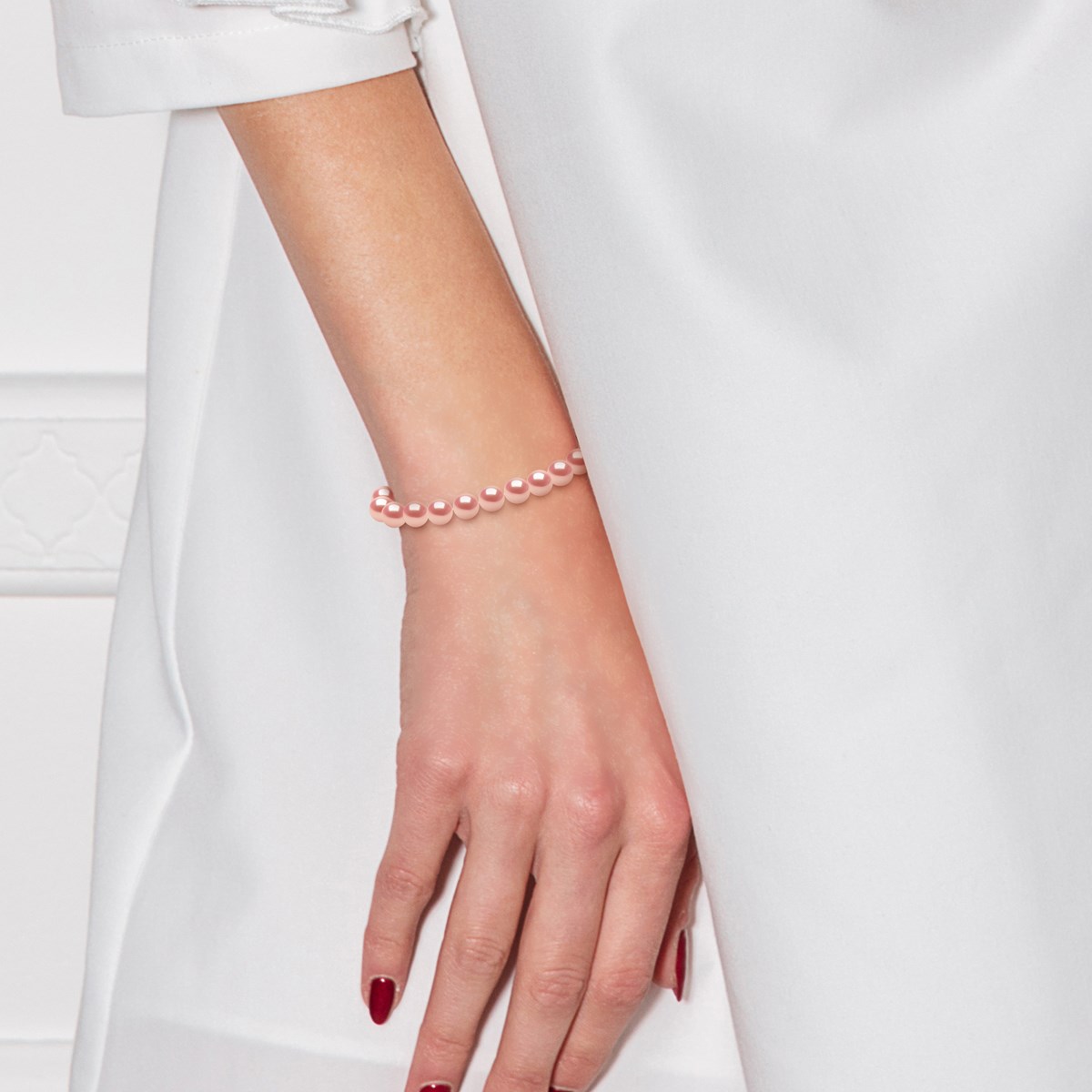Bracelet Rang de Perles d'Eau Douce Rondes 6-7 mm Rose Naturel Prestige Argent 925 - vue 4