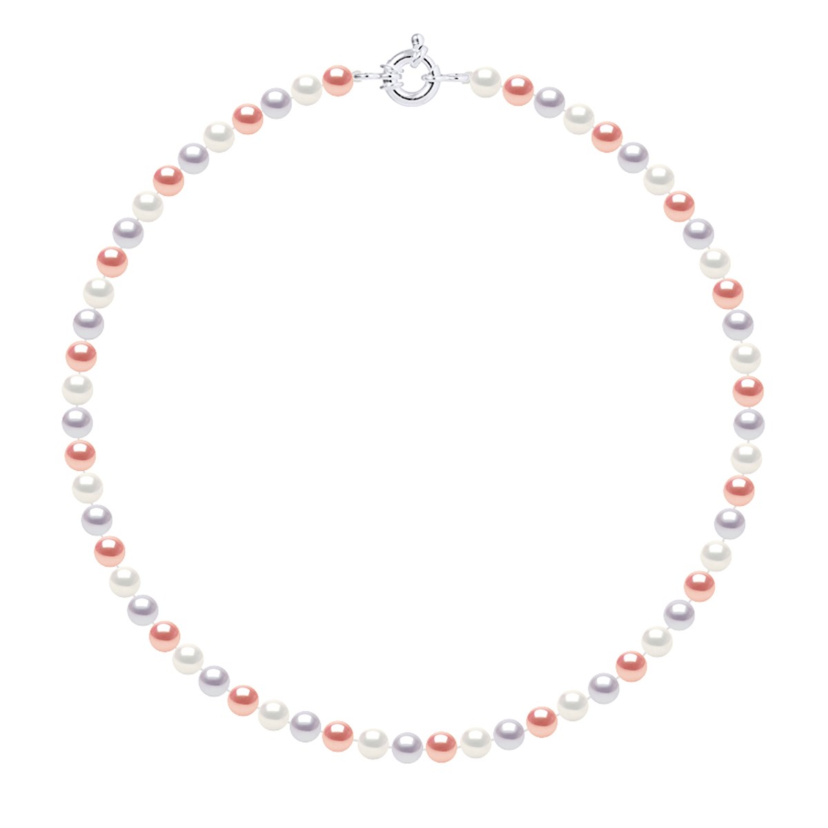 Collier Rang de Perles d'Eau Douce Multicolores 6-7 mm Anneau Marin Argent 925 Longueur 45 cm