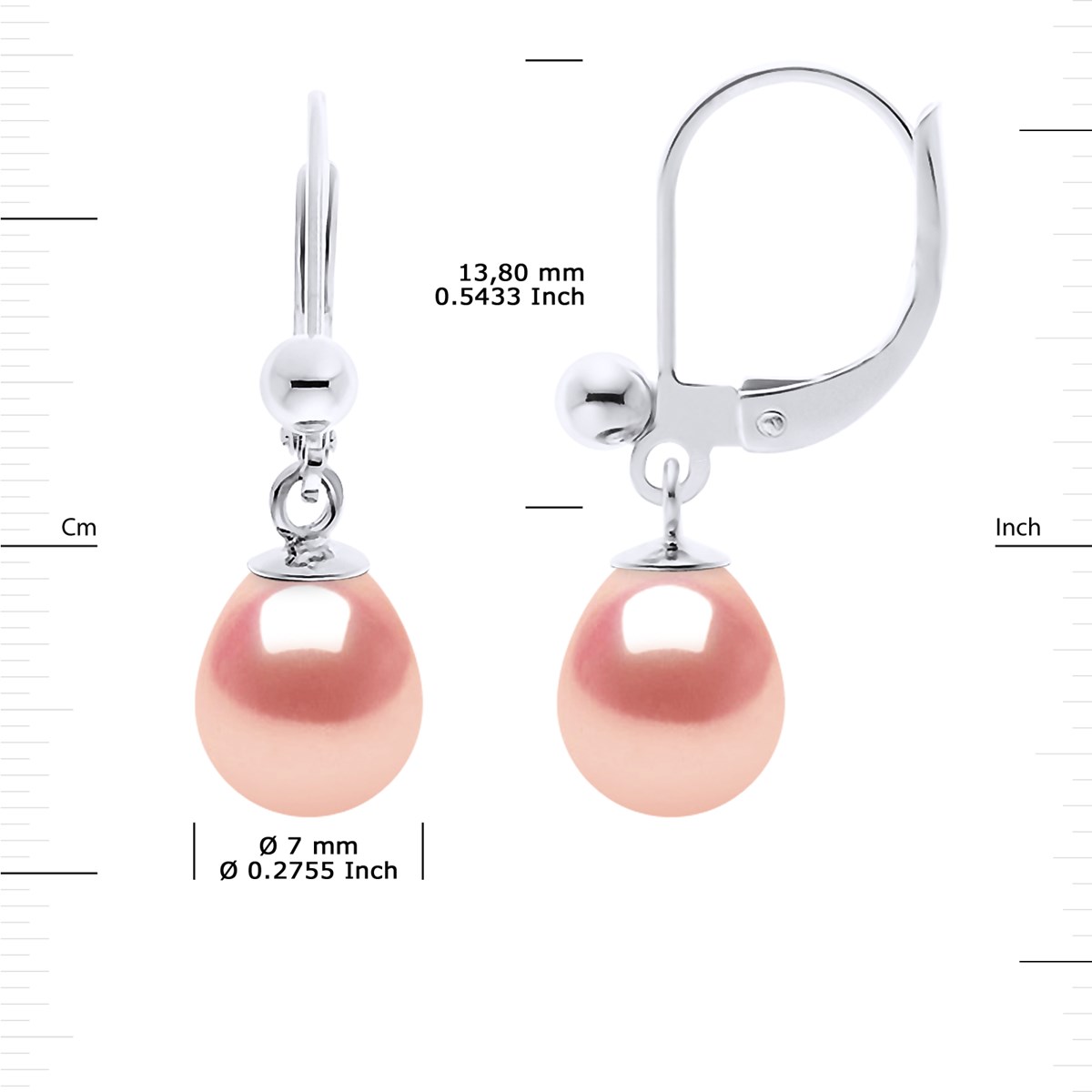 Boucles d'Oreilles Pendantes Perles d'Eau Douce Blanches Poires 7-8 mm Argent 925 - vue 3