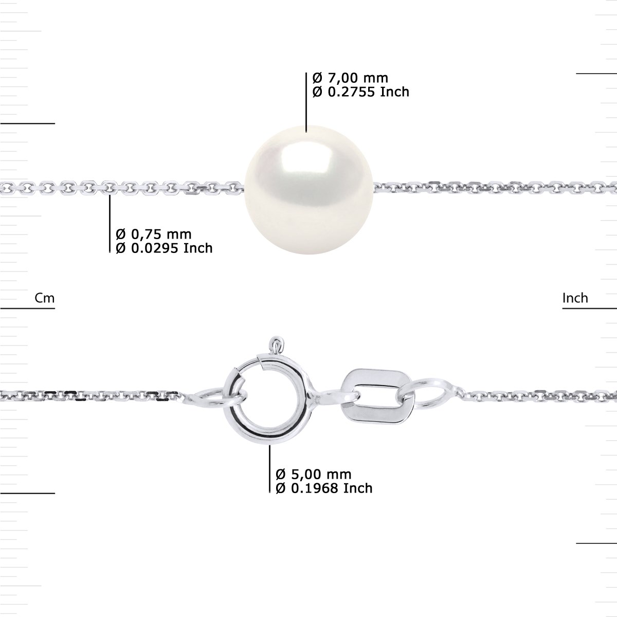 Bracelet Chaîne Perle d'Eau Douce Ronde 7-8 mm Blanche Argent 925 - vue 3