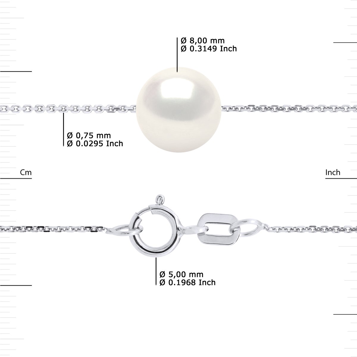 Collier Perle d'Eau Douce Ronde 8-9 mm Blanche Chaîne Forçat Argent 925 - vue 3