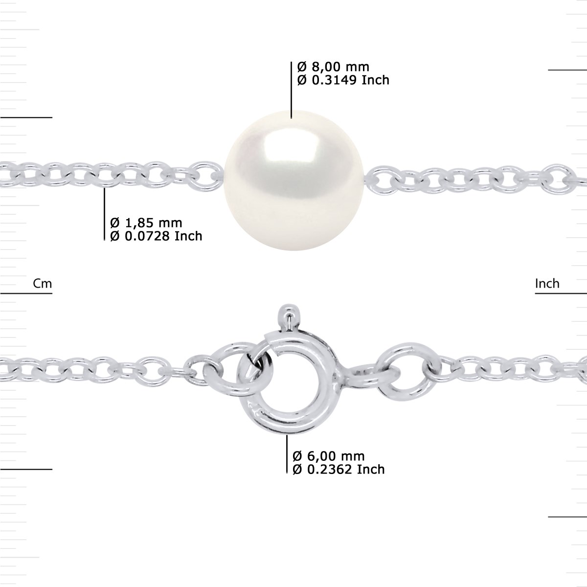 Bracelet TRIO Perles d'Eau Douce Rondes 8-9 mm Blanches Argent 925 - vue 3