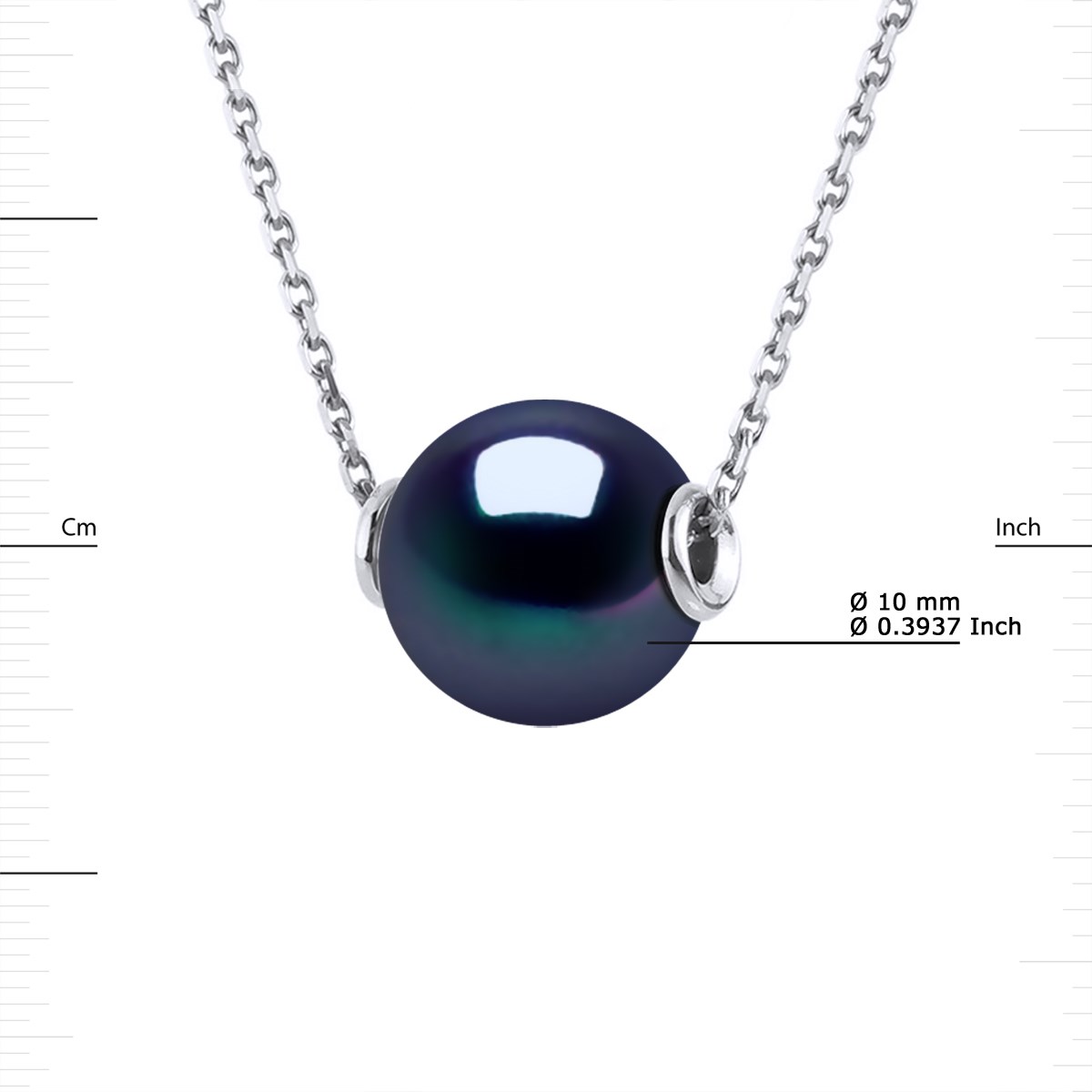Collier Perle d'Eau Douce Ronde 10-11 mm Noire Chaîne Forçat Prestige Argent 925 - vue 3