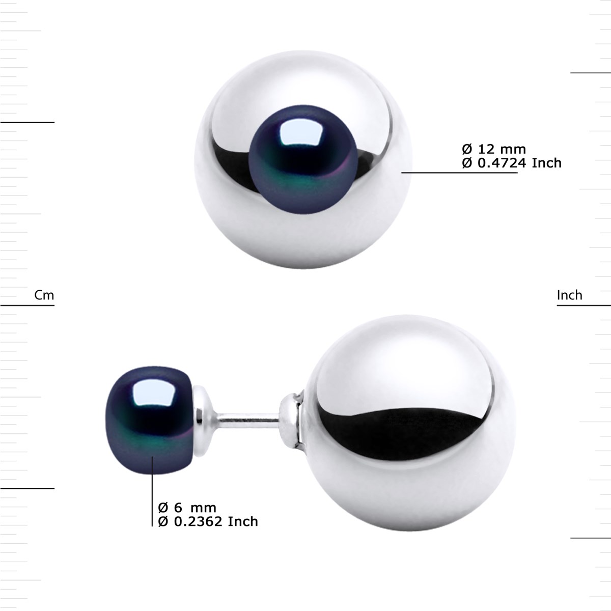 Boucles d'Oreilles RECTO VERSO Perles d'Eau Douce Noires 6-7 mm Argent 925 - vue 3