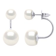 Boucles d'Oreilles DUO Perles d'Eau Douce Blanches 6 et 9 mm Argent 925