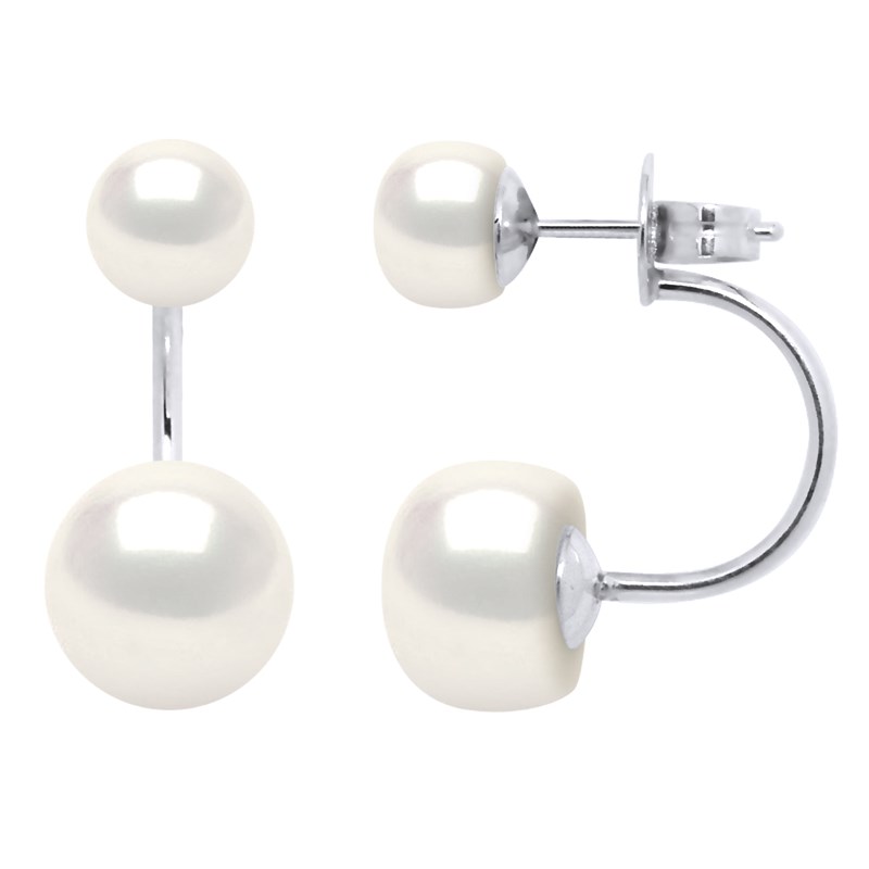 Boucles d/'oreilles pendantes /"Duo Perles/" BLANC Bijoux fantaisie