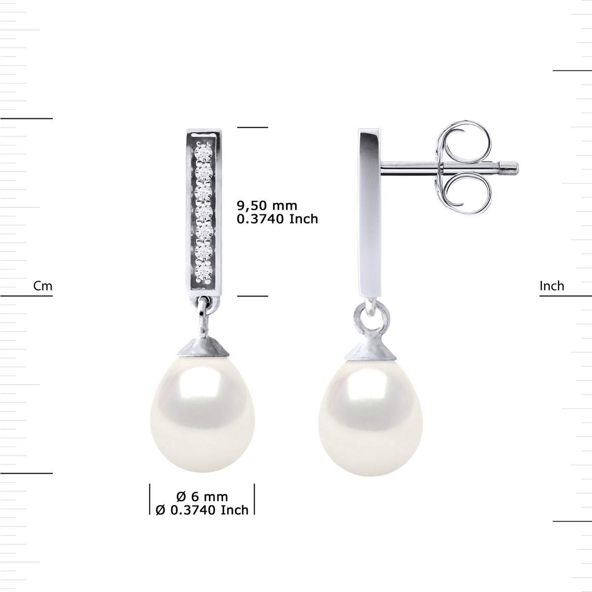 Boucles d'Oreilles Joailerie Perles d'Eau Douce Blanches Poires 6-7 mm Argent 925 - vue 3