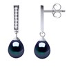 Boucles d'Oreilles Joailerie Perles d'Eau Douce Noires Poires 6-7 mm Argent 925 - vue V1