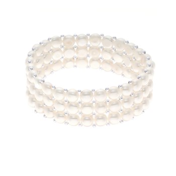 Bracelet Manchette 3 Rangs Perles d'Eau Douce Blanches Argent 925