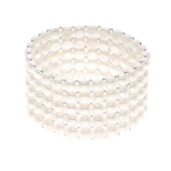 Bracelet Manchette 5 Rangs Perles d'Eau Douce Blanches Argent 925