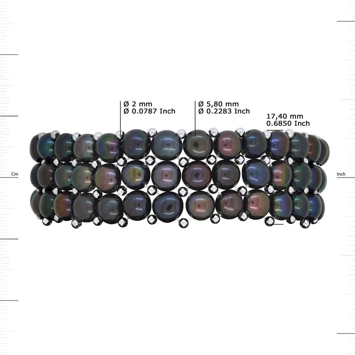 Bracelet Manchette 3 Rangs Perles d'Eau Douce Noires Argent 925 - vue 3