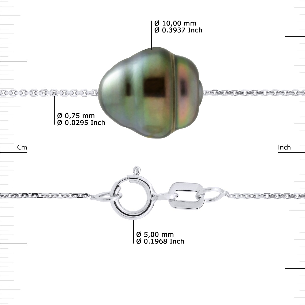 Collier Perle de Tahiti Cerclée 10-11 Chaîne Forçat Argent 925 - vue 3
