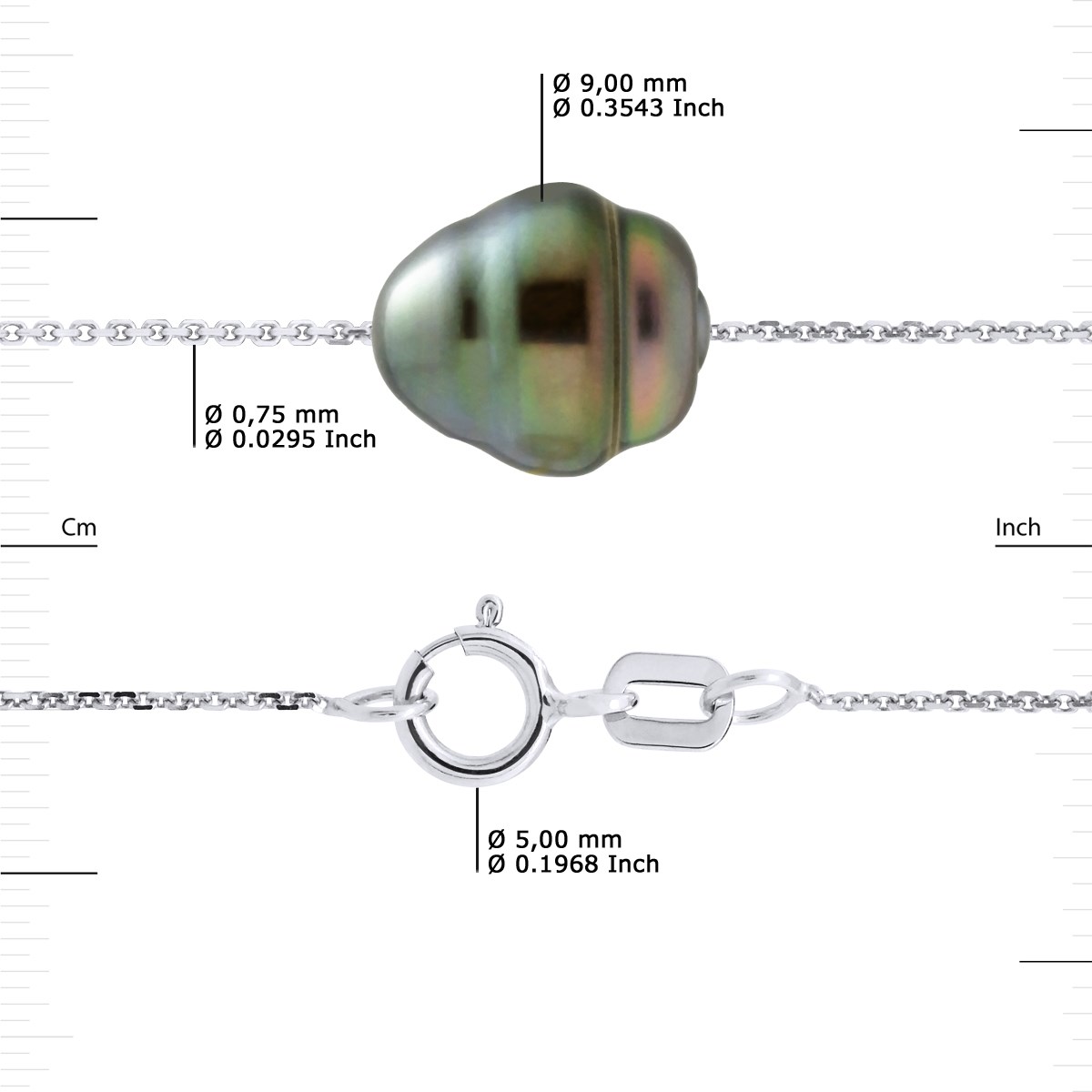 Bracelet Chaîne Forçat 3 Perles de Tahiti Cerclées 9-10 mm Argent 925 - vue 3
