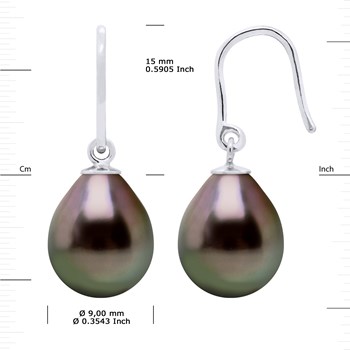 Crochet d'Oreilles Articulé Perles de Tahiti Poires 9-10 mm Argent 925