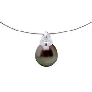 Collier Perle de Tahiti Poire 9-10 mm en Pendentif OMEGA Argent 925