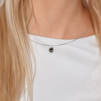 9-10 mm peer tahitiaanse parelketting met 925 zilveren OMEGA hanger