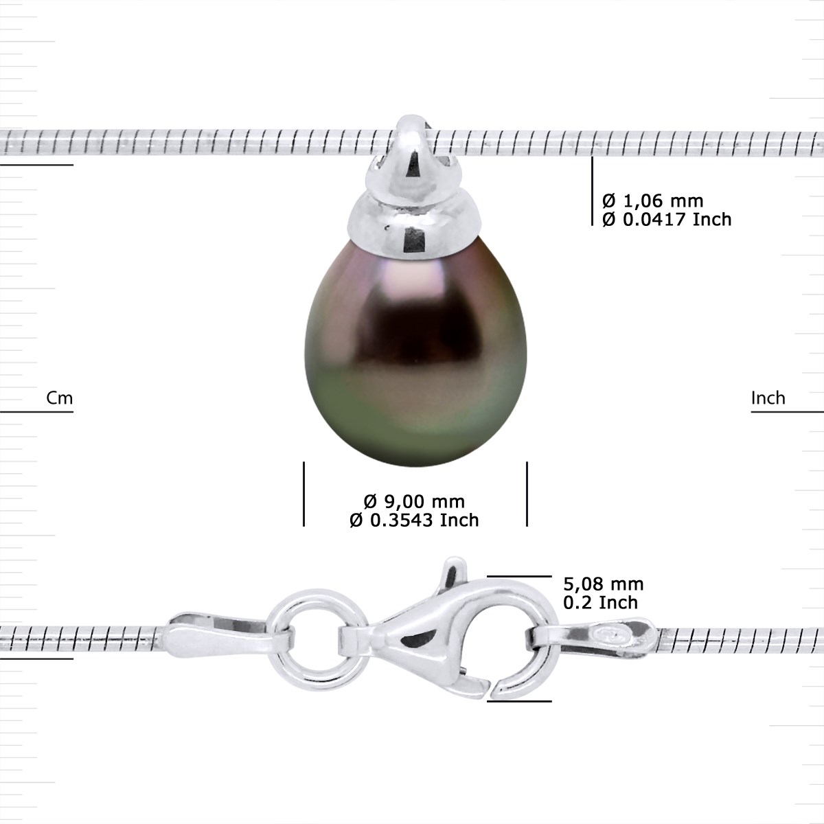 Collier Perle de Tahiti Poire 9-10 mm en Pendentif OMEGA Argent 925 - vue 3