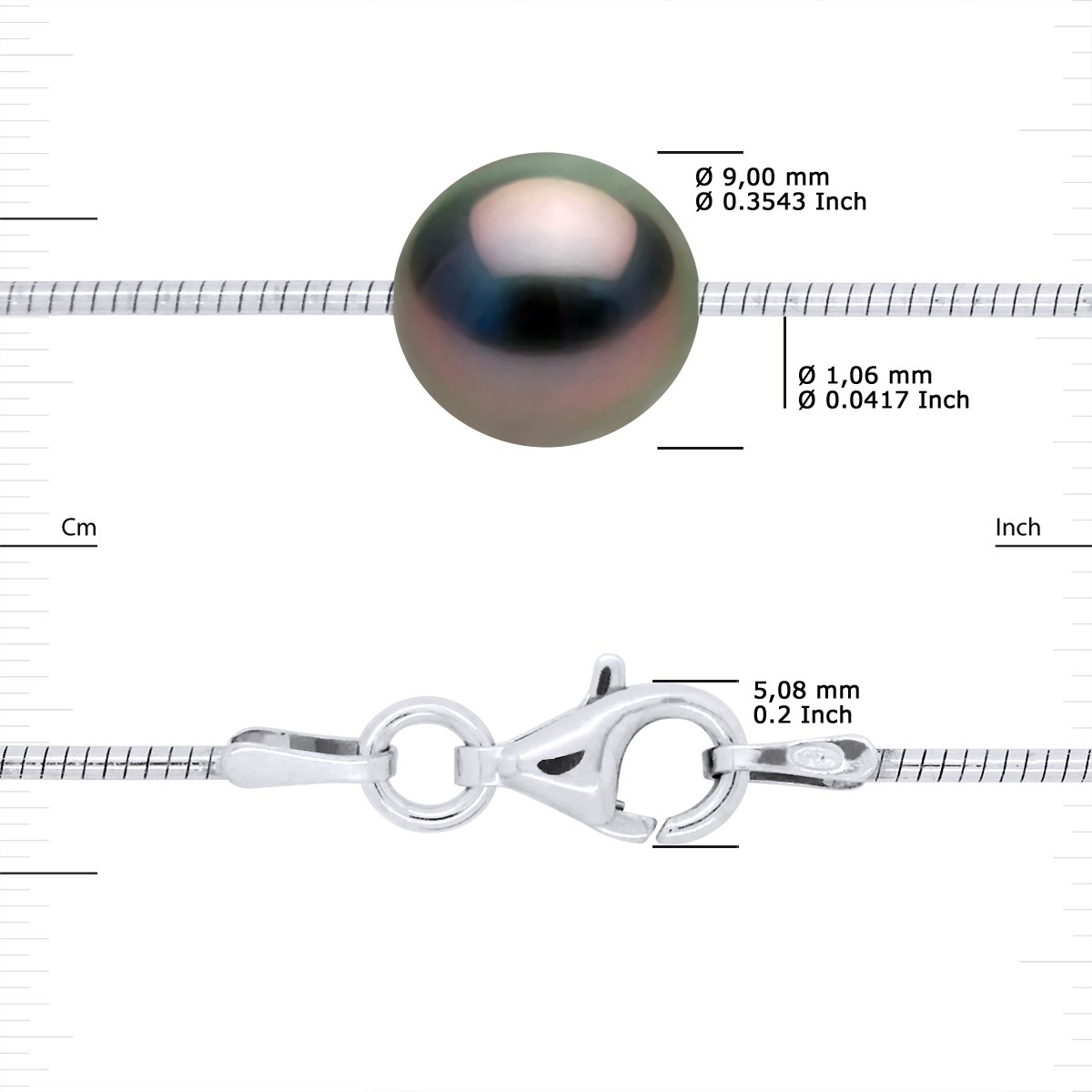 Collier OMEGA 3 Perles de Tahiti Rondes 9-10 mm Argent 925 - vue 3