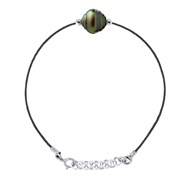 Bracelet LOVE LINK Perle de Tahiti Cerclée 10-11 mm Lien Nylon Noir Argent 925